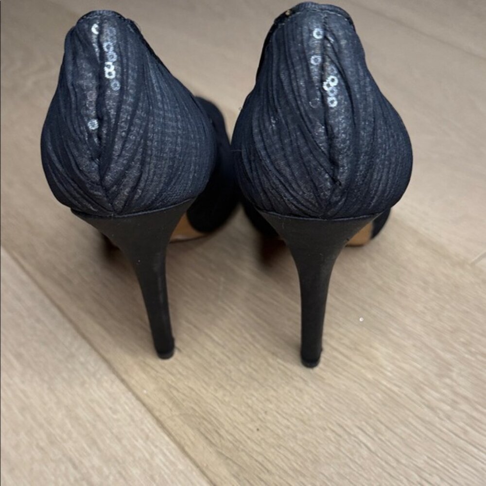 Badgley Mischka Black Peep-Toe High Heels - Shimmer Y2K - Picture 4 of 6